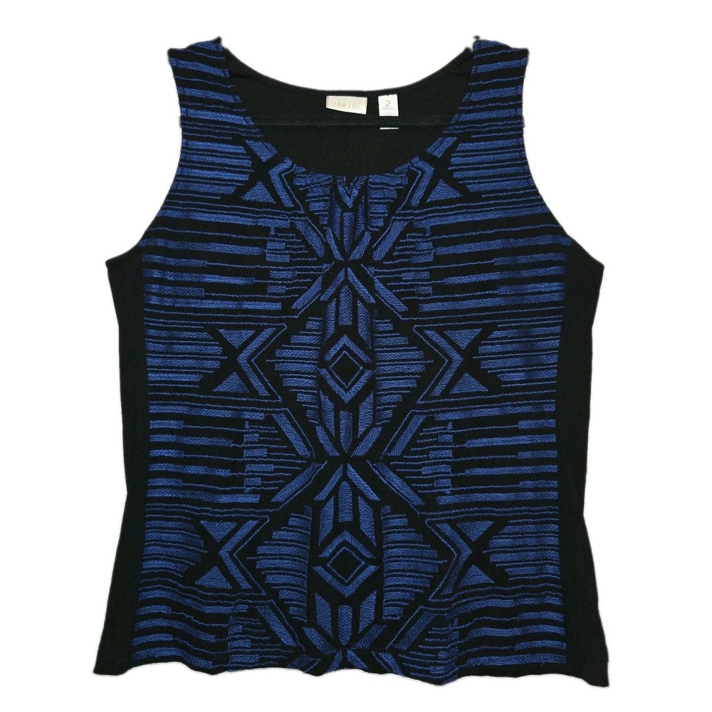 CHICOS Embroidered Tank Blouse Size 2 (12/L) Southwestern Pattern Top Vivid Blue